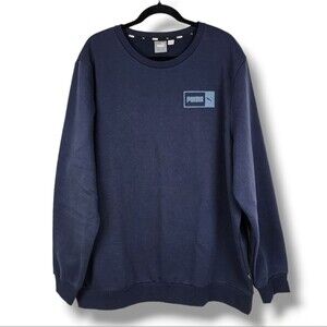 Puma Navy Men Sweatshirt Cotton Blend Crewneck Pullover Top Size XXL